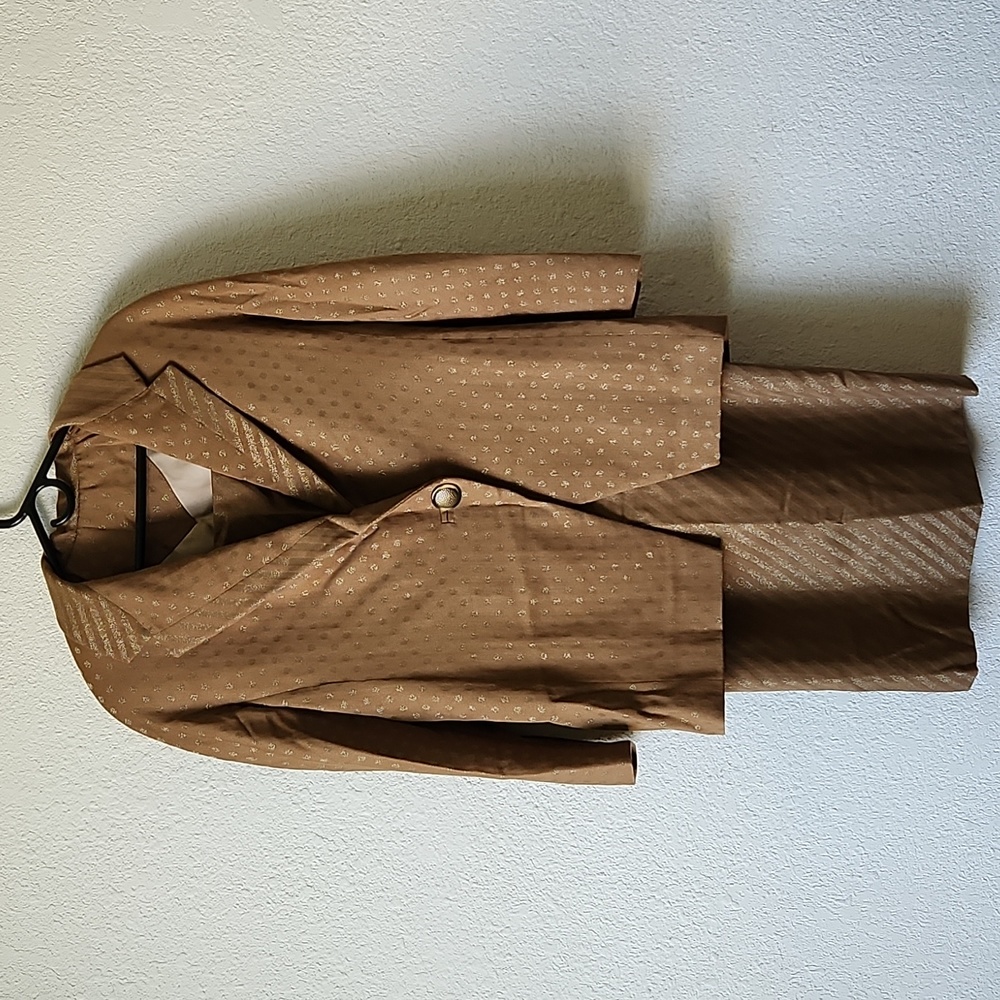 VINTAGE 2 Piece Suit Set Blazer Dress Gold Shimmer n Tan Sz Small Lined Cute EUC